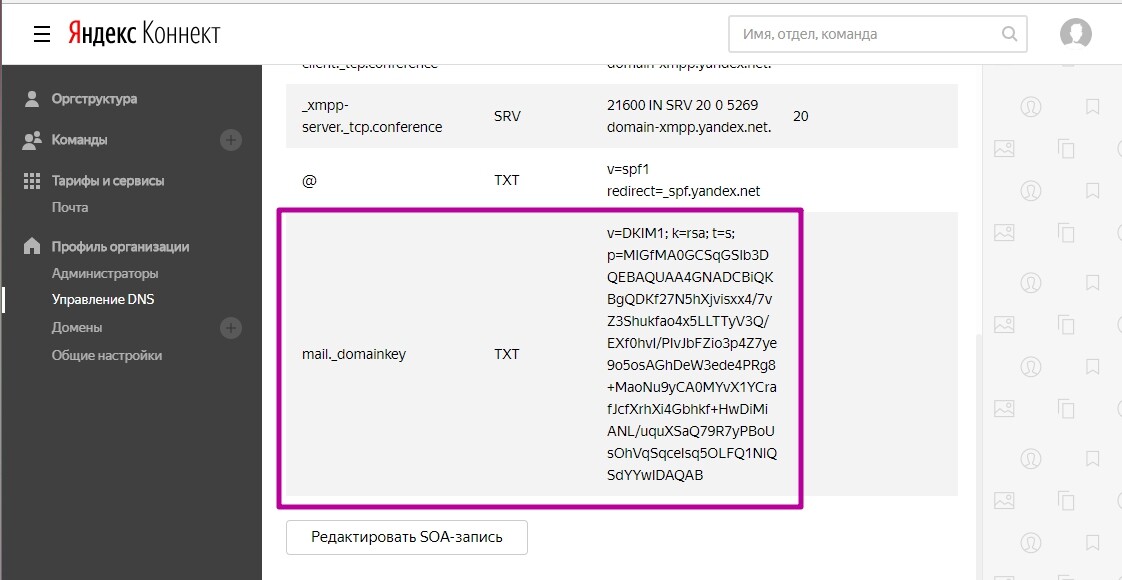 <p>Данные о DKIM-записи, предлагаемые для внесения доменной почтой</p> <p>Данные о DKIM-записи, предлагаемые для внесения доменной почтой</p>